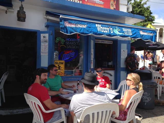 A stop for happy hour at Woody's for beverages and shark bites.