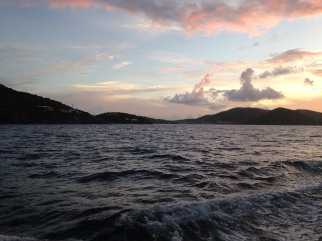 Sunset over the ocean on the car barge ferry to St. Thomas