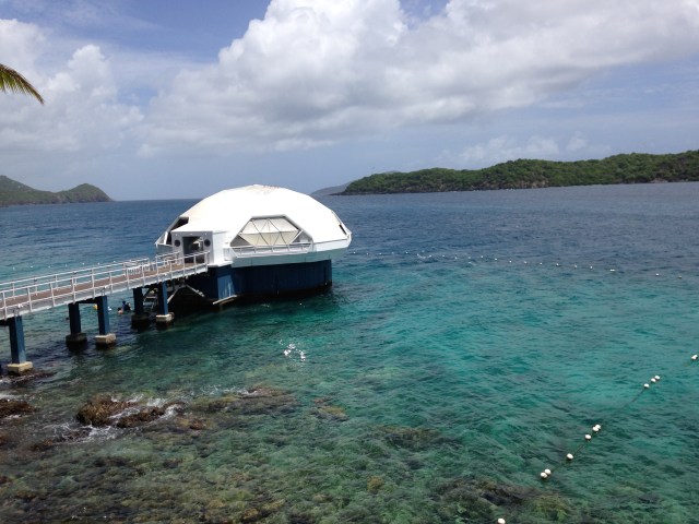 The exploratory dome. You can climb down beneath the water to view fish and coral in their natural habitat.